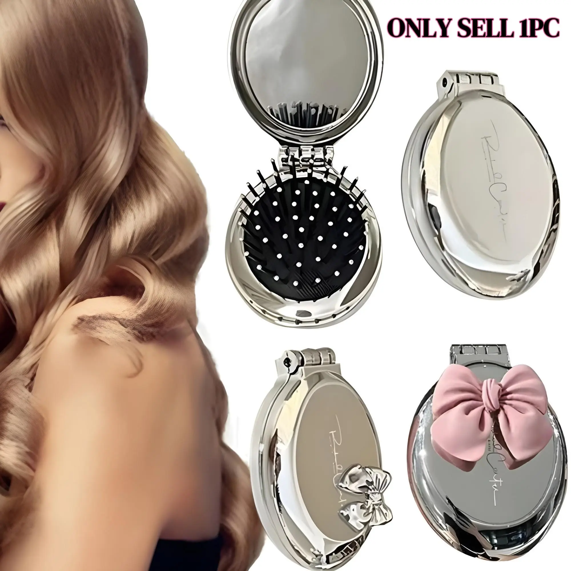 Portable Mini Pocket Mirror with Folding Comb, Round Travel Massage Hair Brush with Makeup Mirror for Girls and Women, Makeup Products, Hair Styling Comb, Detangling Hairbrush, Anti Static Hairbrush, Grooming Brush