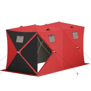 Pop Up Ice Fishing Tent with 49ft LED Light Strip 3 Layer Insulated Shelter 6 to 8 Person Portable Waterproof Ice Shanty House with Anchors and Carry Bag