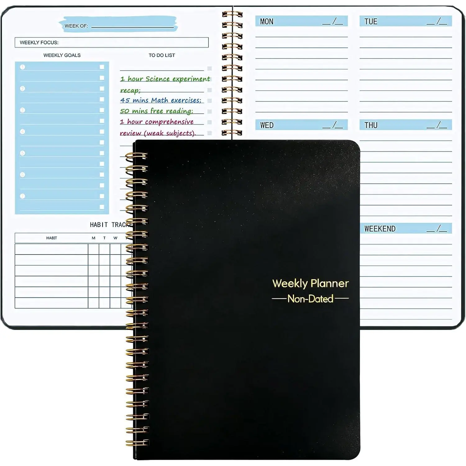 Undated Weekly Planner with Goal & Habit  Notebook Spiral Binding Small Personal  Week Planners for  School- Cute Non Dated Weekly Planner Simple Agenda Planners for Work