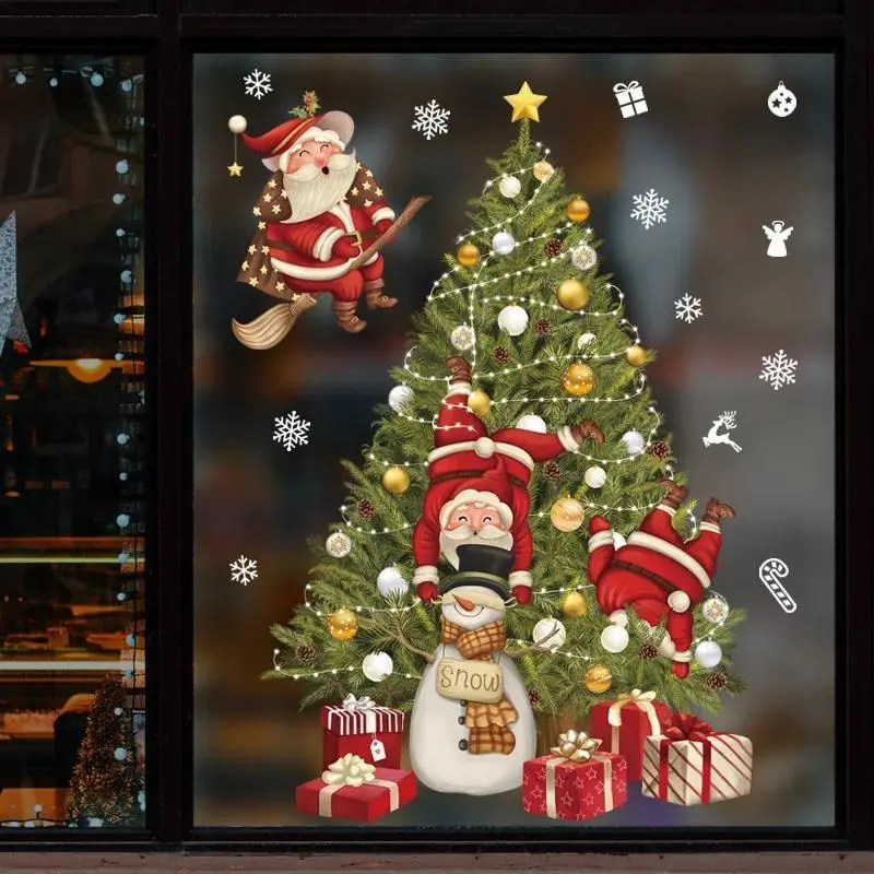 New Christmas Decoration Window Stickers Santa Gifts Merry Christmas Mirror Sticker Xmas Tree Window Glass Sticker New Year 2026