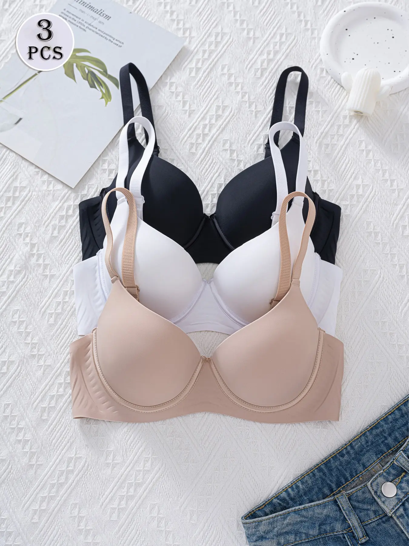 3 Pack Jelly Band Support Seamless Smooth Casual Bra Wireless Push Up Lift Full Coverage No Spillage Comfort Bralette