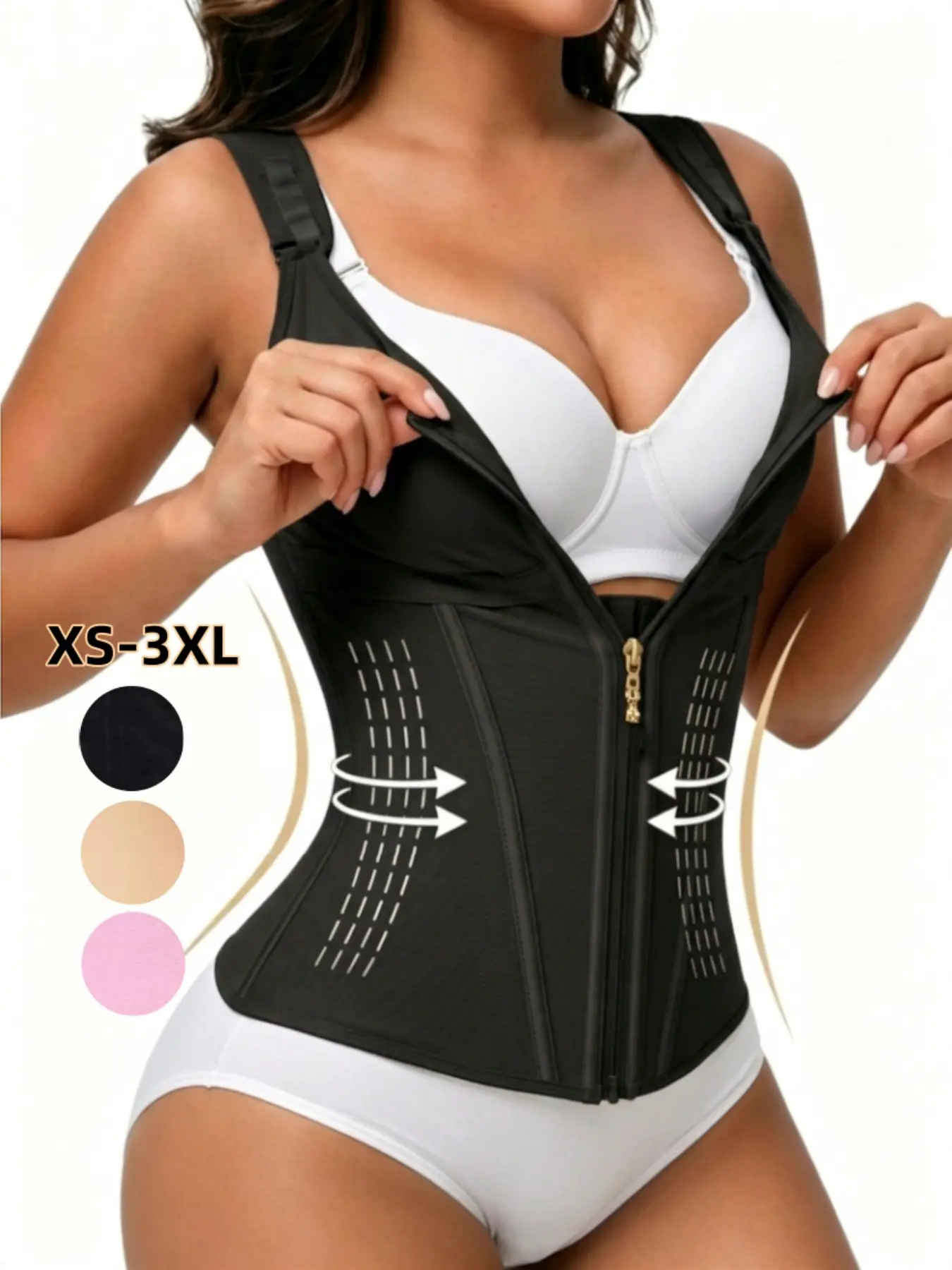 Colombian Faja Women's Sin Costuras Waist Training Shapewear Top with Adjustable Straps, Control abdomen, Cremallera Abdominal Compression, Essential for Daily Fitness