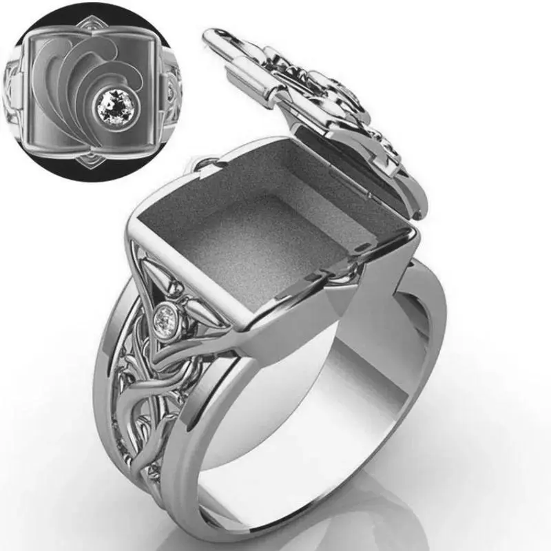 Arabesque Flip-Top Locket Ring, Vintage Hidden Compartment Jewelry, Rings for Women, Statement Men's Accessories, Gifts for Boyfriend, Love Gifts, Gifts Adults