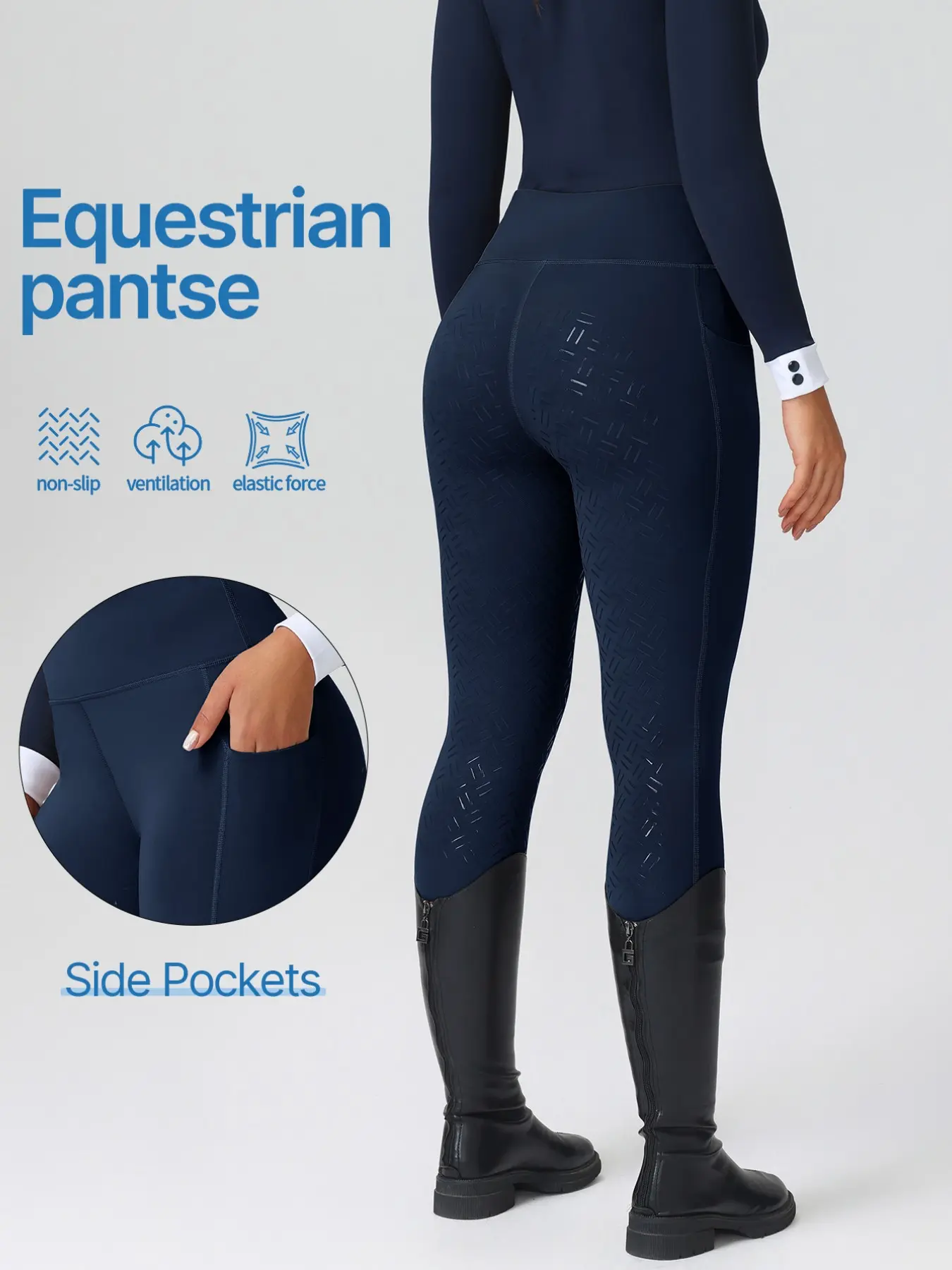 Women's Equestrian Pants, All-Season Anti-Slip Durable, Quick-Dry Breathable, High-Waist with Pockets, Professional Riding Tights