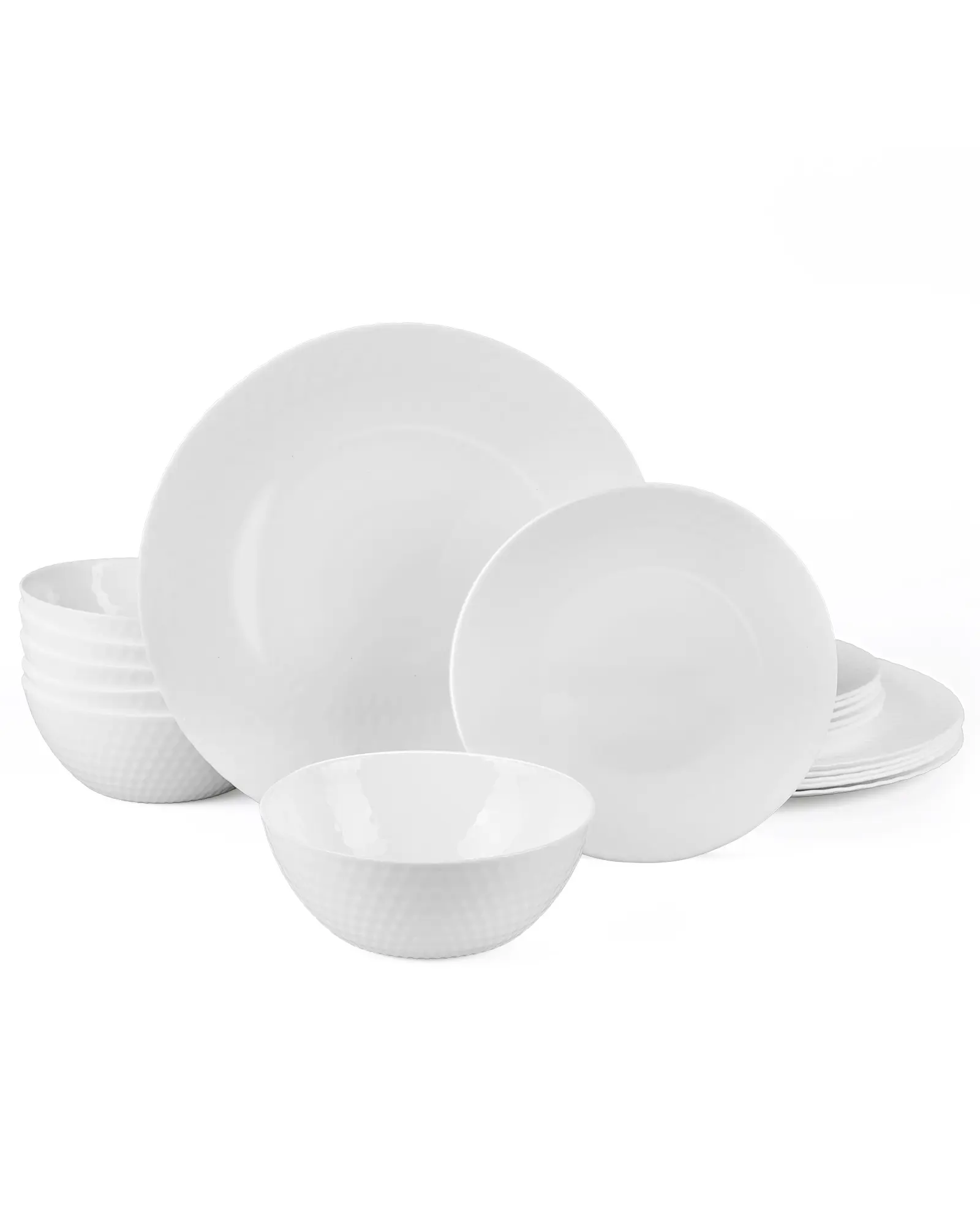 Opal Glass Dinnerware Set for 6, 18-Piece Lightweight & Durable Ribbed Geometric Faceted Plates & Bowls, Dishwasher & Microwave Safe Tableware, Cutlery