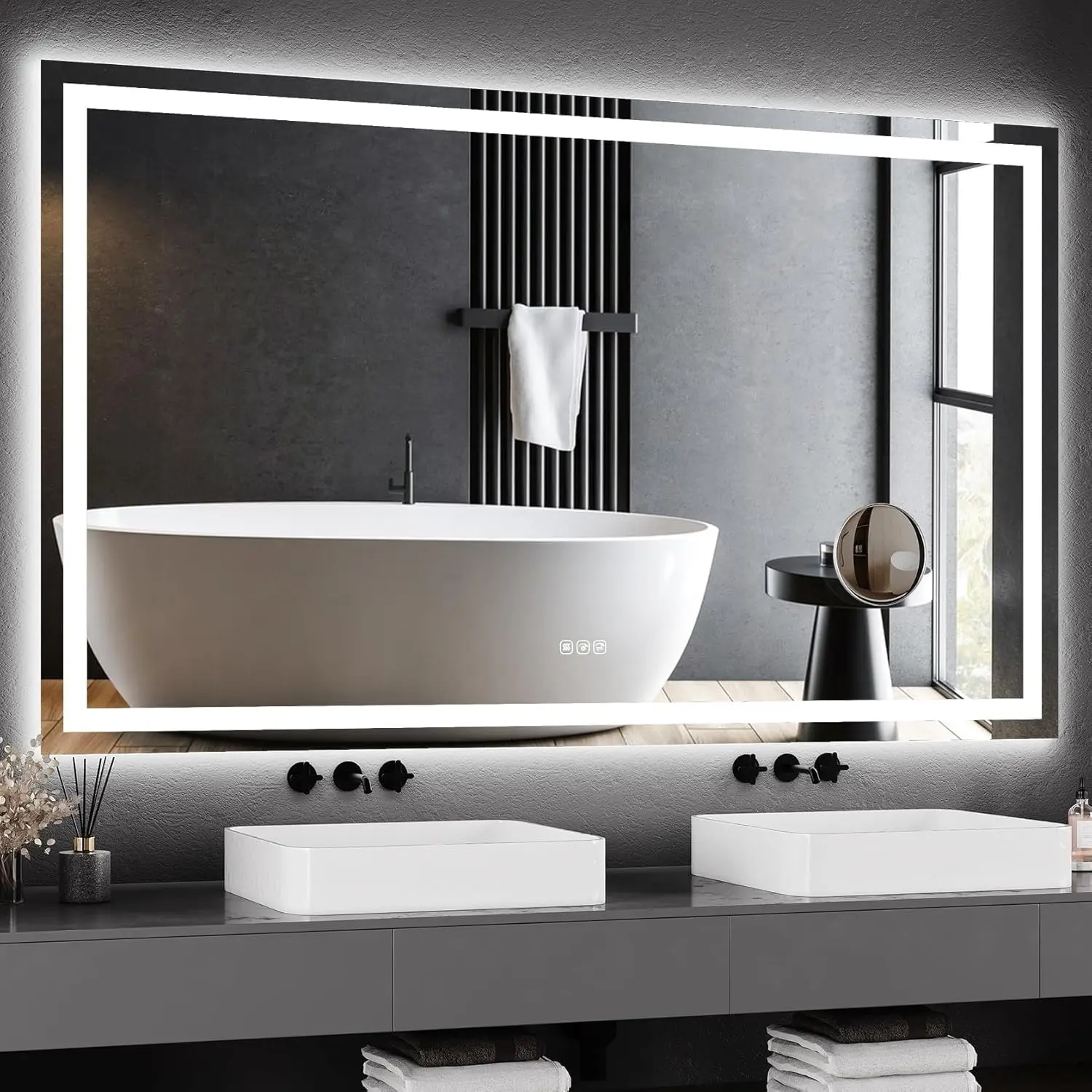 60x36 in LED Bathroom Mirror - Vertical, Horizontal, Shatterproof, Adjustable, Double-Sided, Dimmable Front-Lit & Back-Lit, Anti-Fog, Memory Function, Rectangular