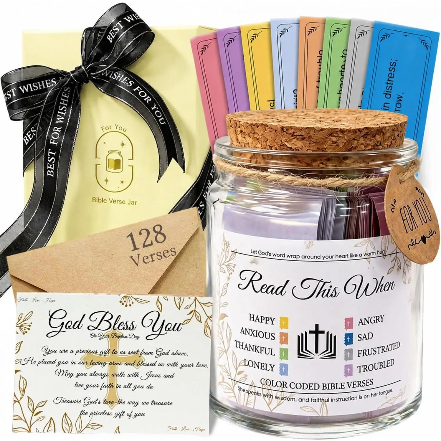 2026  Christian Gifts for Women Men - 8 Emotion  Verse Jars | 128 Scripture Card Prayer Jar  Wrapping Suitable Easter  Thanksgiving Christmas Birthday Gifts Idea for Girls Boys