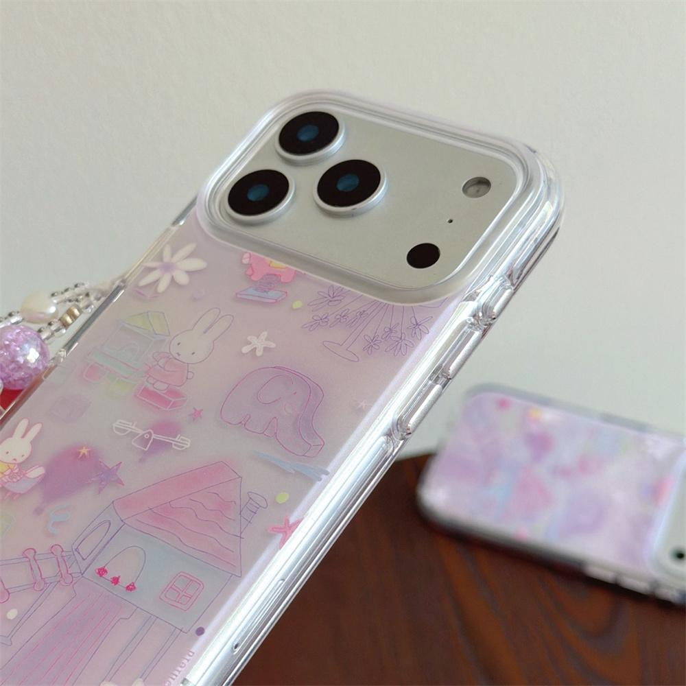 Cute Rabbit phone case With Chain For iPhone 17 16 Pro 13 14 15 Pro Max Korean INS fashion cartoon protective cover For 17 Pro