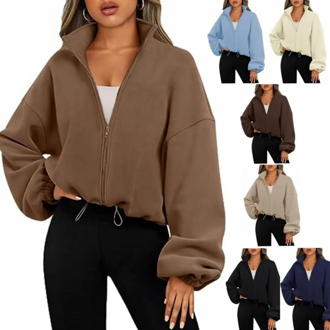Women's Fleece Sports Jacket - Female Stand-Up Collar, Breathable, Zippered, Hand-Washable Outdoor Outerwear