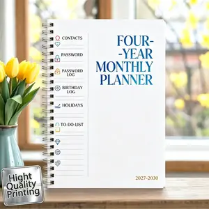 2027-2030 Monthly Planner/Calendar - January 2027 to December 2030, 4-Year Monthly Planner, White Cover with Blue Color Font Accented Themed Cover Design Notebook, Yearly Calendar Planning, Monthly Tabs, 48-Month Calendar, 5.5 x 8.3 Inches Thick Paper, Fl