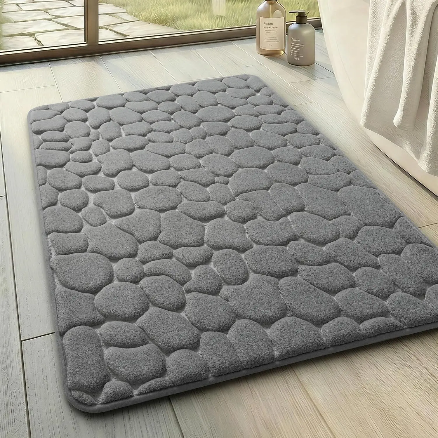 Bathroom Mat Rug, Memory Foam Bath Mat, Non-Slip Bathroom Floor Mats, Cobblestone Bath Mats Absorbent Bath Rugs Washable Quick Dry (17x24,Dark Gray)