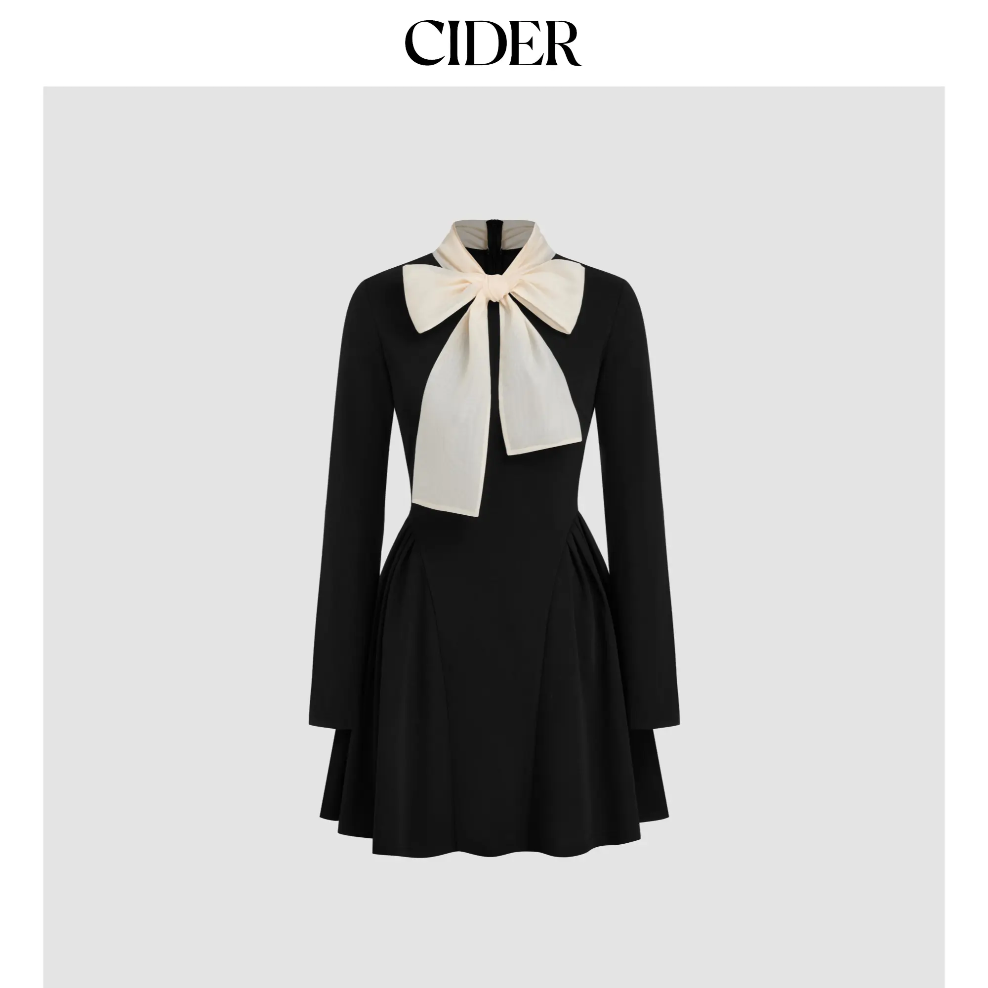 Cider [2 colors, size 0-10] High Neck Solid Knotted Ruffle Hem Long Sleeve Mini Dress SohoChic