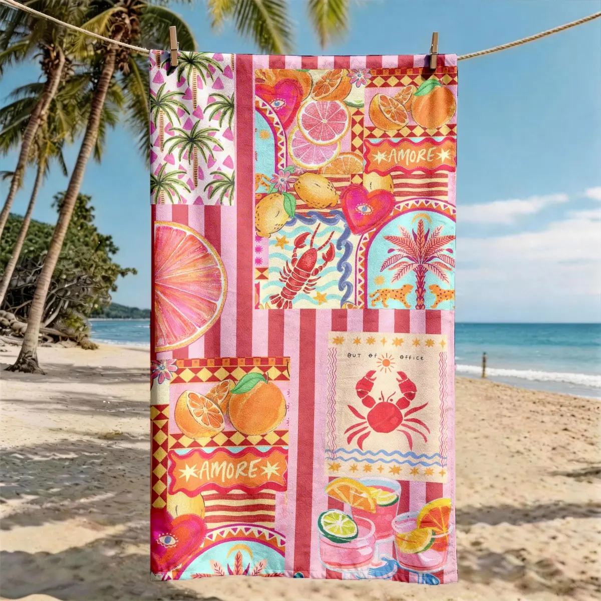Summer Italian Vibes Theme Beach Towel, Oversized, Quick Dry & Ultra-Soft Polyester, Ideal for Travel, Swimming, Camping, Fitness and Beach Vacations, Machine Washable, 2D Flat, The Perfect Gift for Friends and Family, Quick Dry Towels For Travel