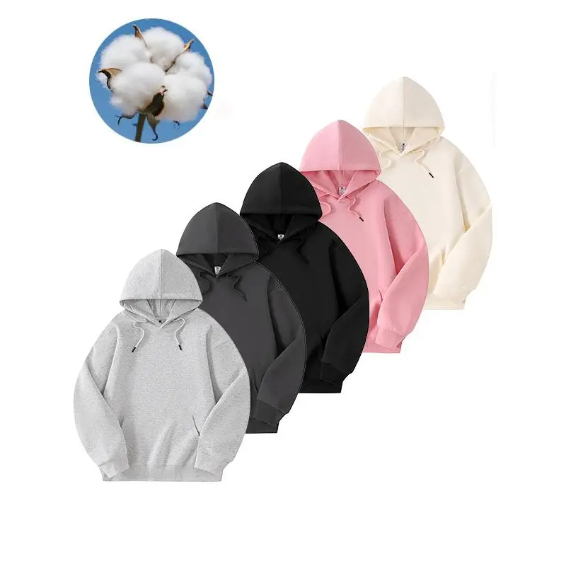 Soft pure cotton hooded long sleeve top with adjustable drawstrings and front kangaroo pocket, loose drop shoulder relaxed silhouette, versatile layering staple to create casual daily fits and minimalist modern mensfashion looks