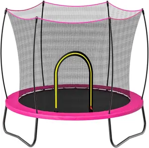 55-Inch Round Ground Trampoline with Enclosure, Bungee Cord System, UV-Resistant Safety Net – Outdoor Exercise, Fitness, Home, Sports Trampoline for Backyard Workouts