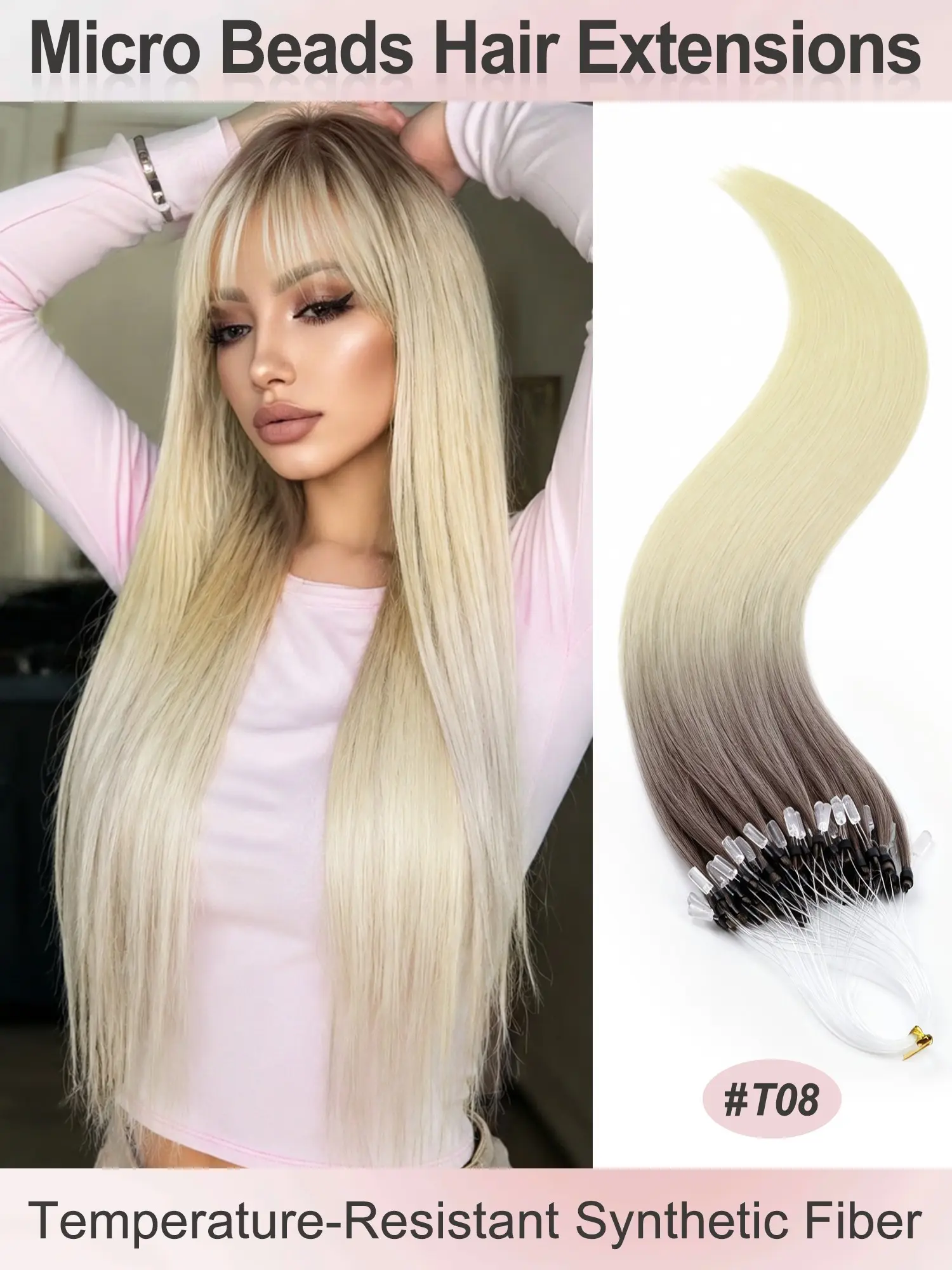 50 Strands Micro Beads Hair Extensions In Nano Ring Links Synthetic Hair 5 Colors Natural Straight Hair for Women  20inch Add Volume&Length 50g Micro Beads Link Hair Extension Artificial Hair Extension