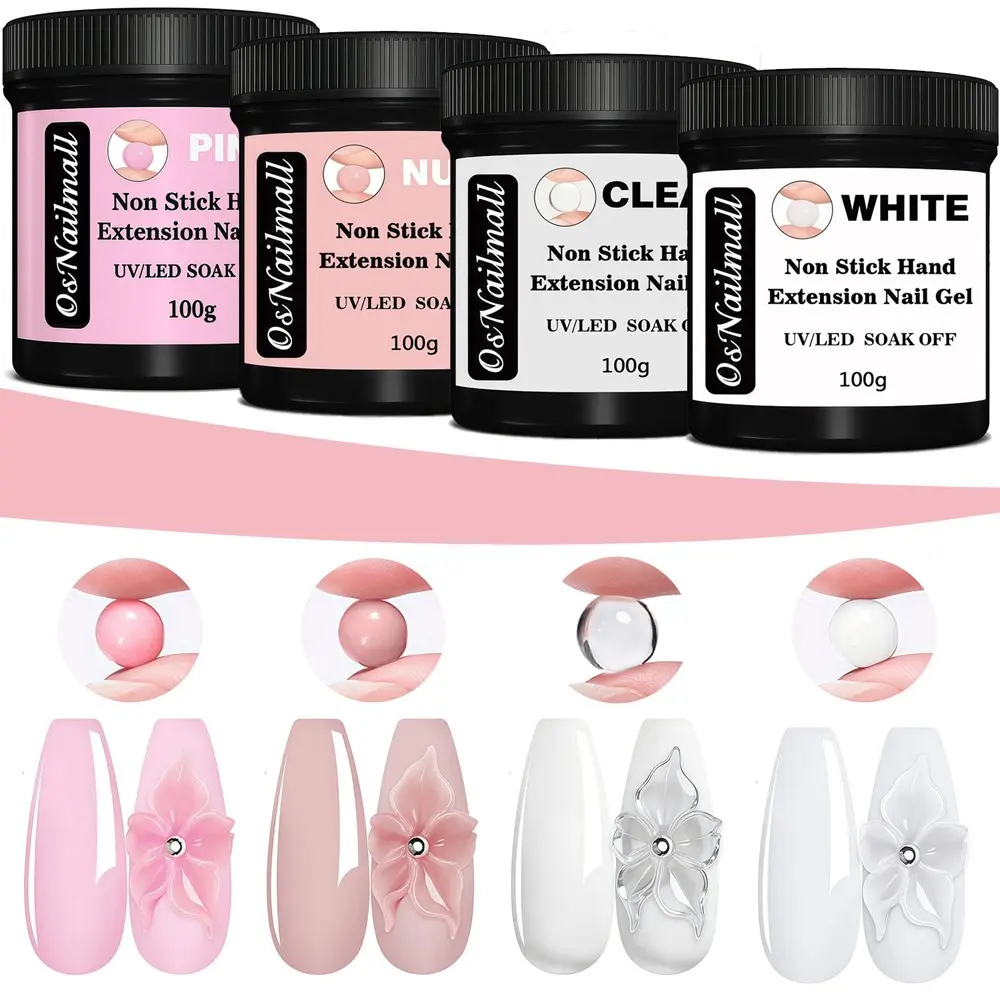 Osnailmall 100g Non-Stick Hand Extension Gel Nail Polish, Extend Gel Polish, Solid Milky White Clear Hard Gel for Fake Nails, Flower Nail Art, DIY French Manicure & Acrylic Gel, Nail Tech Supplies, Nail Products