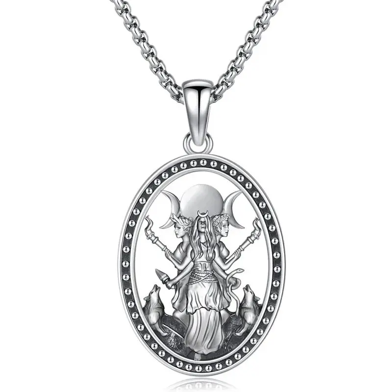 Witchy Necklace Jewelry for Women Triple Moon Goddess Hecate Allly Pendant with STAINLESS STEEL Necklaces Chain Gifts for Her