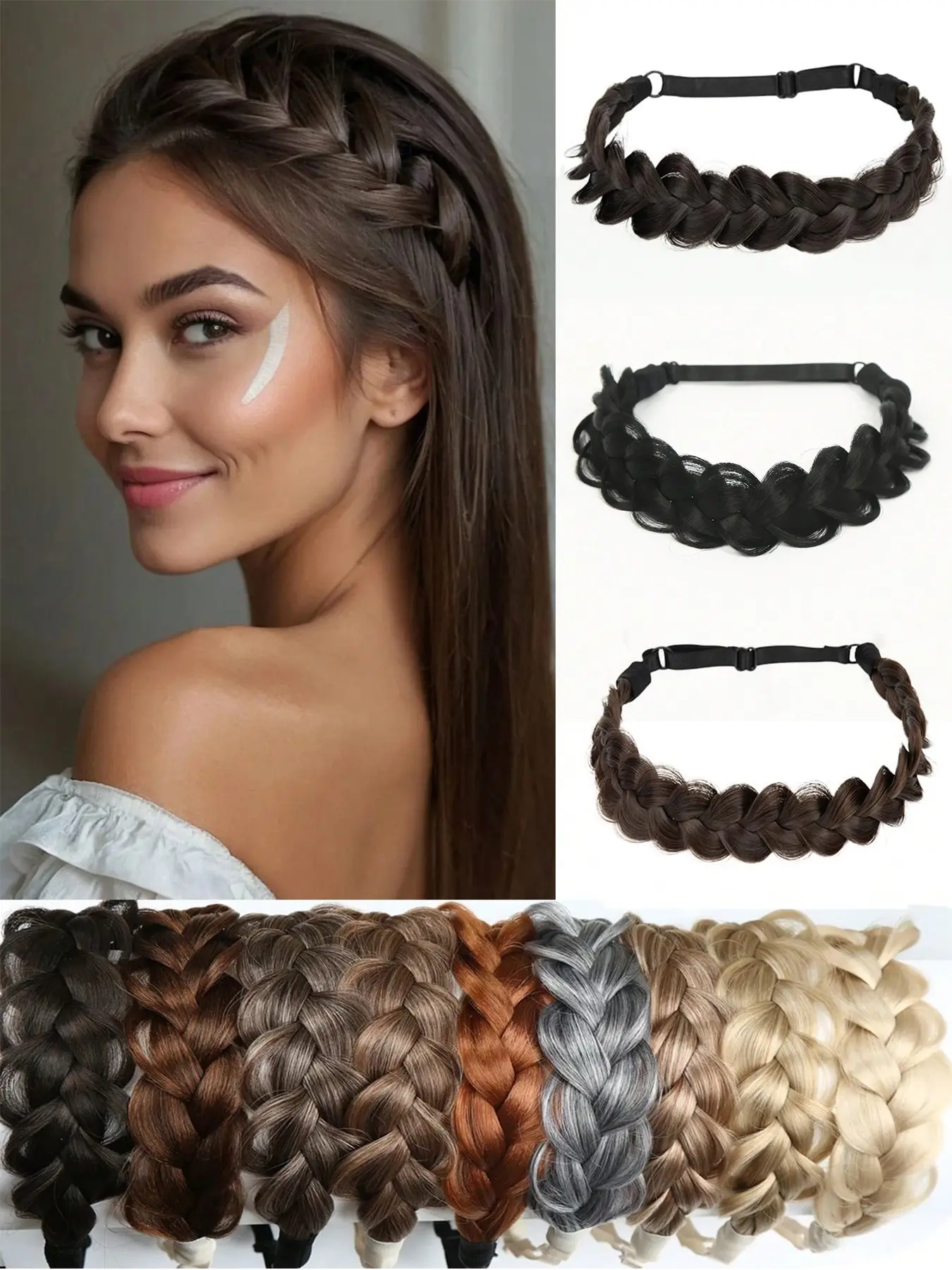 Boho Chic Adjustable Braided Hair Band, Headbands, Hairbands, Women's Straight Hair Accessory, Boho Hair Accessories, Basic Style Hair Wig for Daily Use