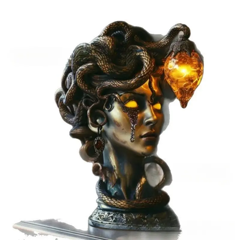 Medusa Table Lamp, Gothic Resin Statue, LED Bedside Light, USB Powered, Decorative Lighting for Kitchen, Christmas, Living Room, Halloween