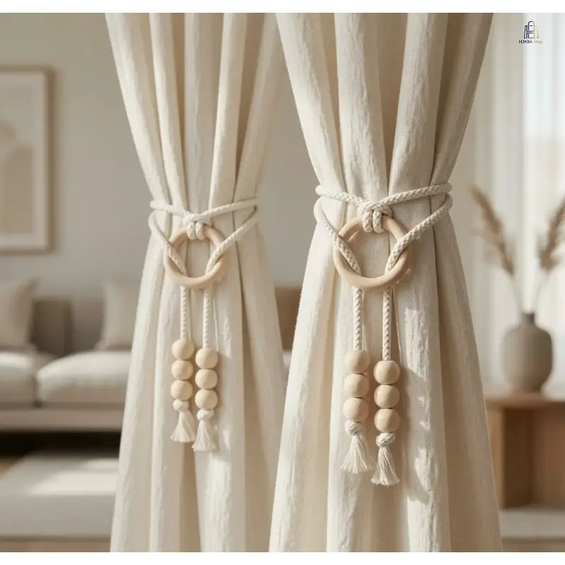 2 Pack Curtain Tiebacks, Modern Luxury Minimalist Woven Rope Curtain Holdbacks with Tassels, Decorative Curtain Tie Backs for Drapes, Elegant Curtain Rings Holders for Home Office Living Room Decor