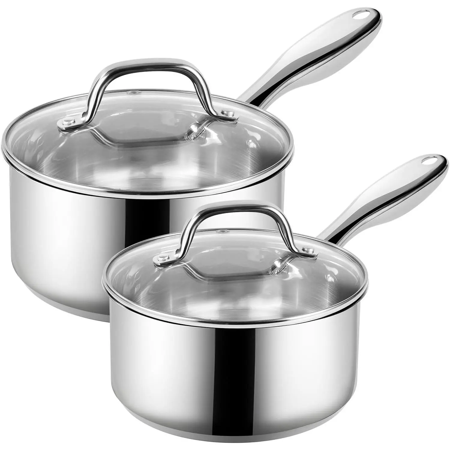 Sauce Pan Set, 1.5 QT & 2 QT Saucepan with Lid, Hybrid Ceramic Nonstick Saucepan, non stick Sauce pot, Stainless steel Cookware, Induction Compatible