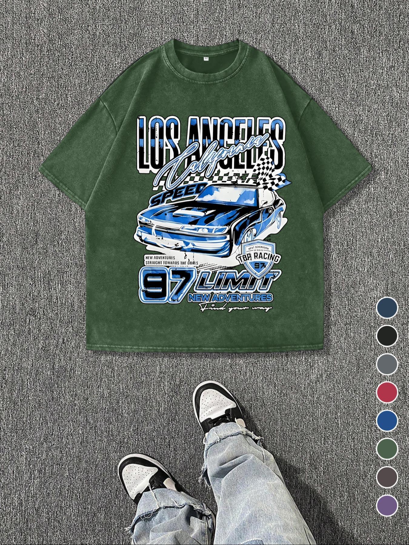 Men's Regular Fit Car Graphic Print Knit Round Neck Tee, Vintage Fashion Trendy Streetwear Casual Fitted Short Sleeve T-shirt for Daily Wear, Ladies Summer Outfit, Top