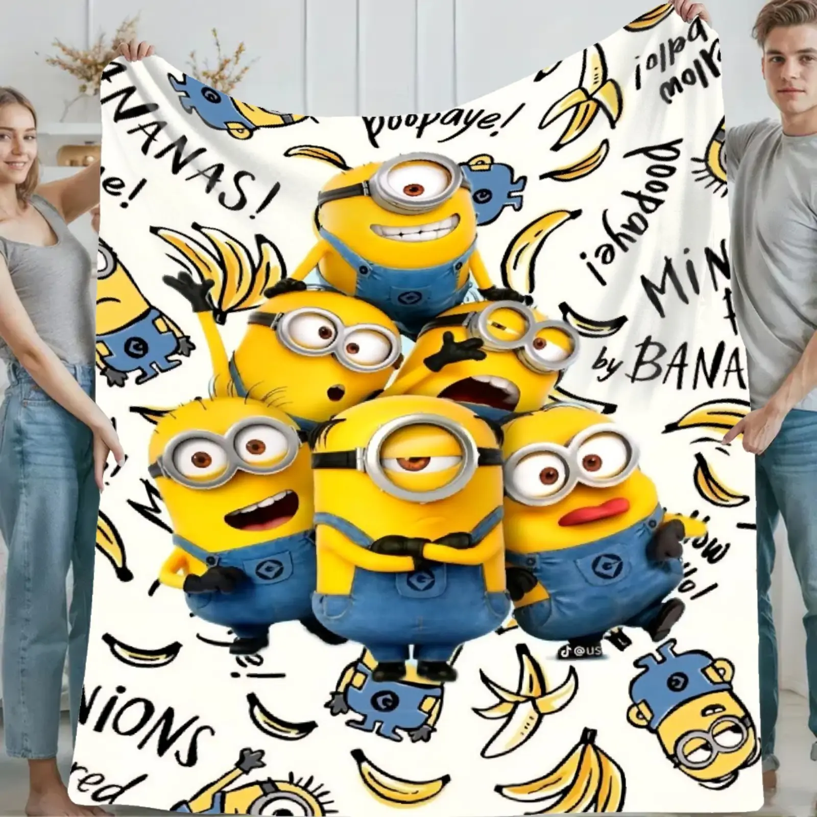 Cute Banana Cartoon Print Flannel Throw Blanket - Soft, Lightweight, Camping Air Conditioning Blanket for Kids, Cozy for Bed, Sofa, Couch, Travel, All-Season Holiday Gift, Home Decor
