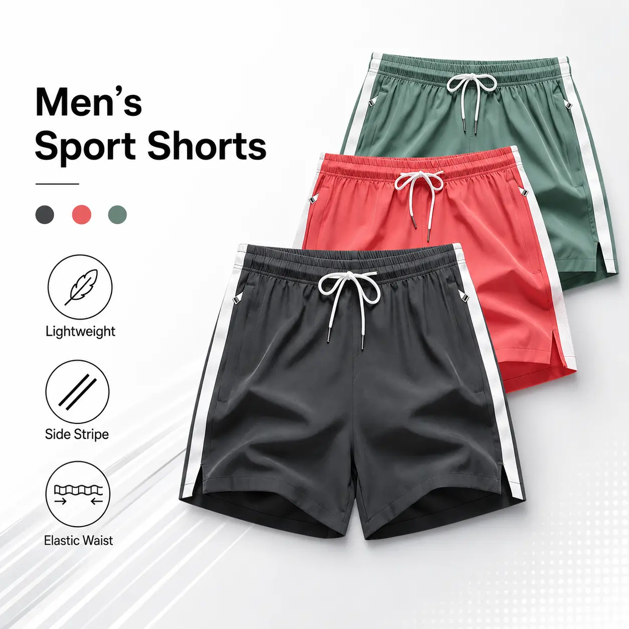 Men's Breathable Quick Dry Running Shorts Side Stripe Zipper Pocket Drawstring Gym Daily Summer Beach Shorts