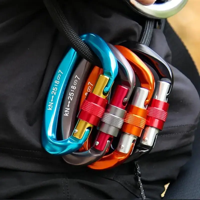 Climbing Carabiner 12KN 25KN Safety Lock Mountaineering Hook Heavy Duty Protective Gear For Rock Climbing Hiking Outdoor Adventure Secure Hold