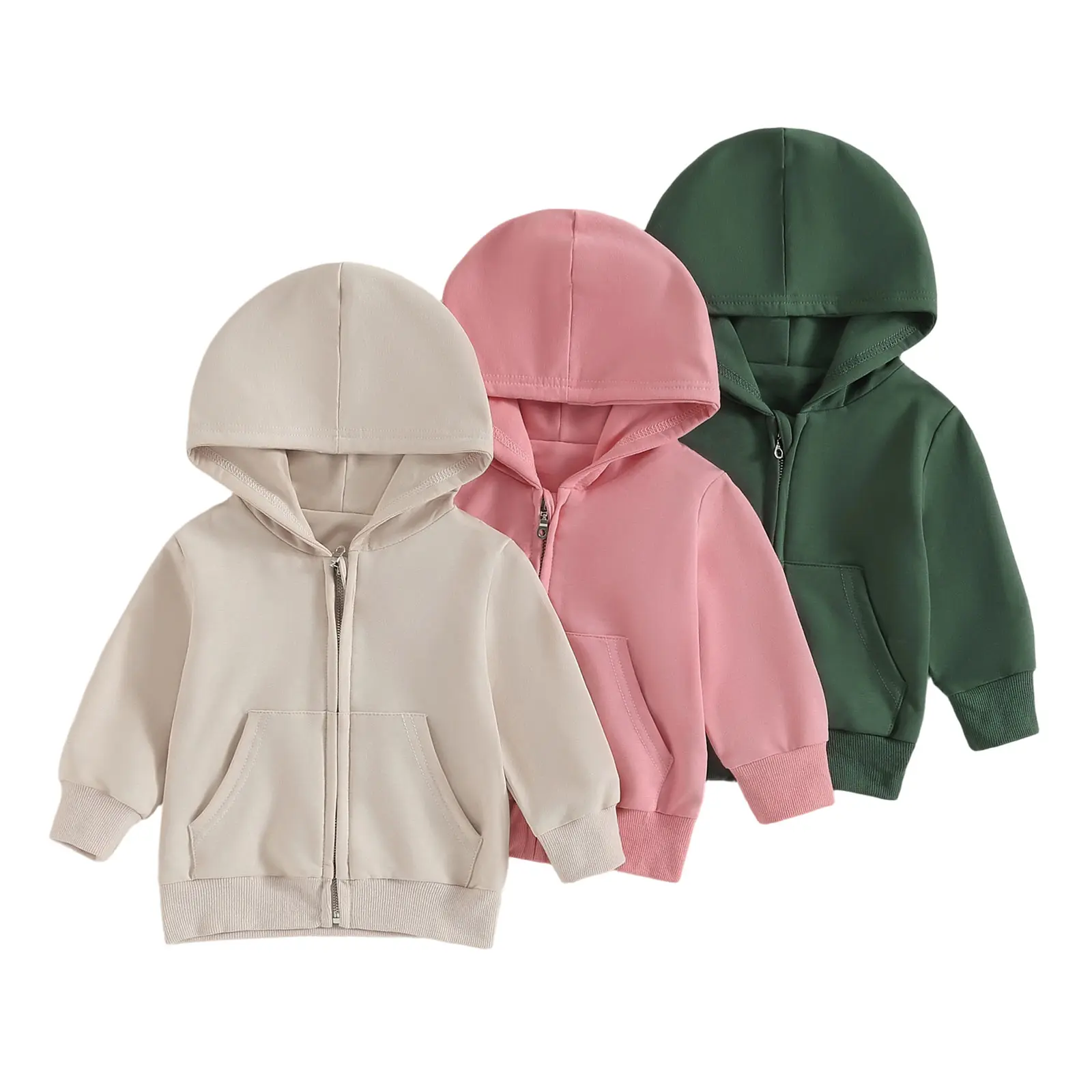Toddler Baby Little Boy Girl Zip Up Hoodie Jacket Solid Color Sweatshirt Kids Outerwear Fall Winter Clothes with Pockets 1-5 Years