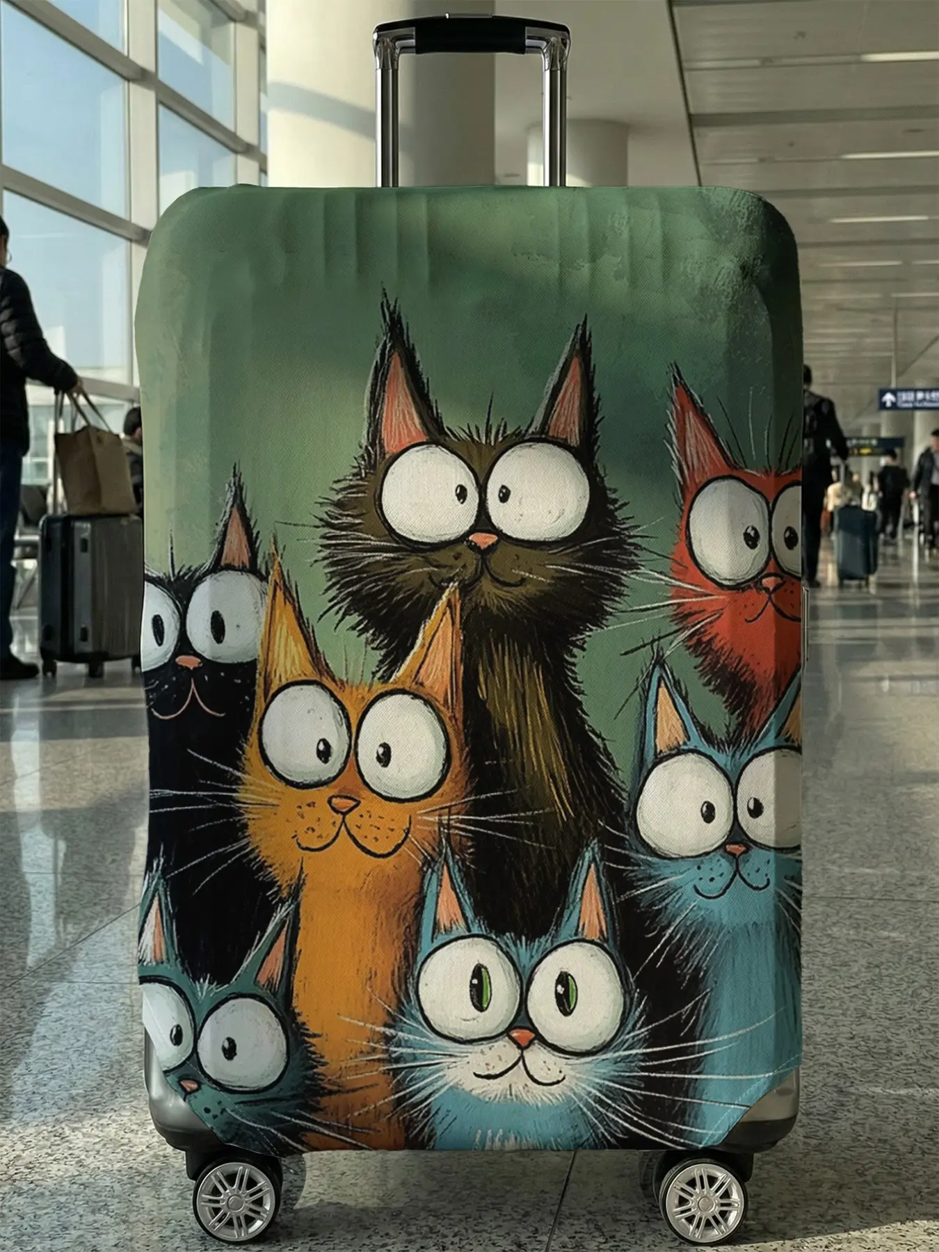 Cat Print Elastic Suitcase Cover, Luggage Covers, Casual Dust-Proof Travel Accessory, Polyester Material, All Seasons, Random Print Design, Traveling Essentials
