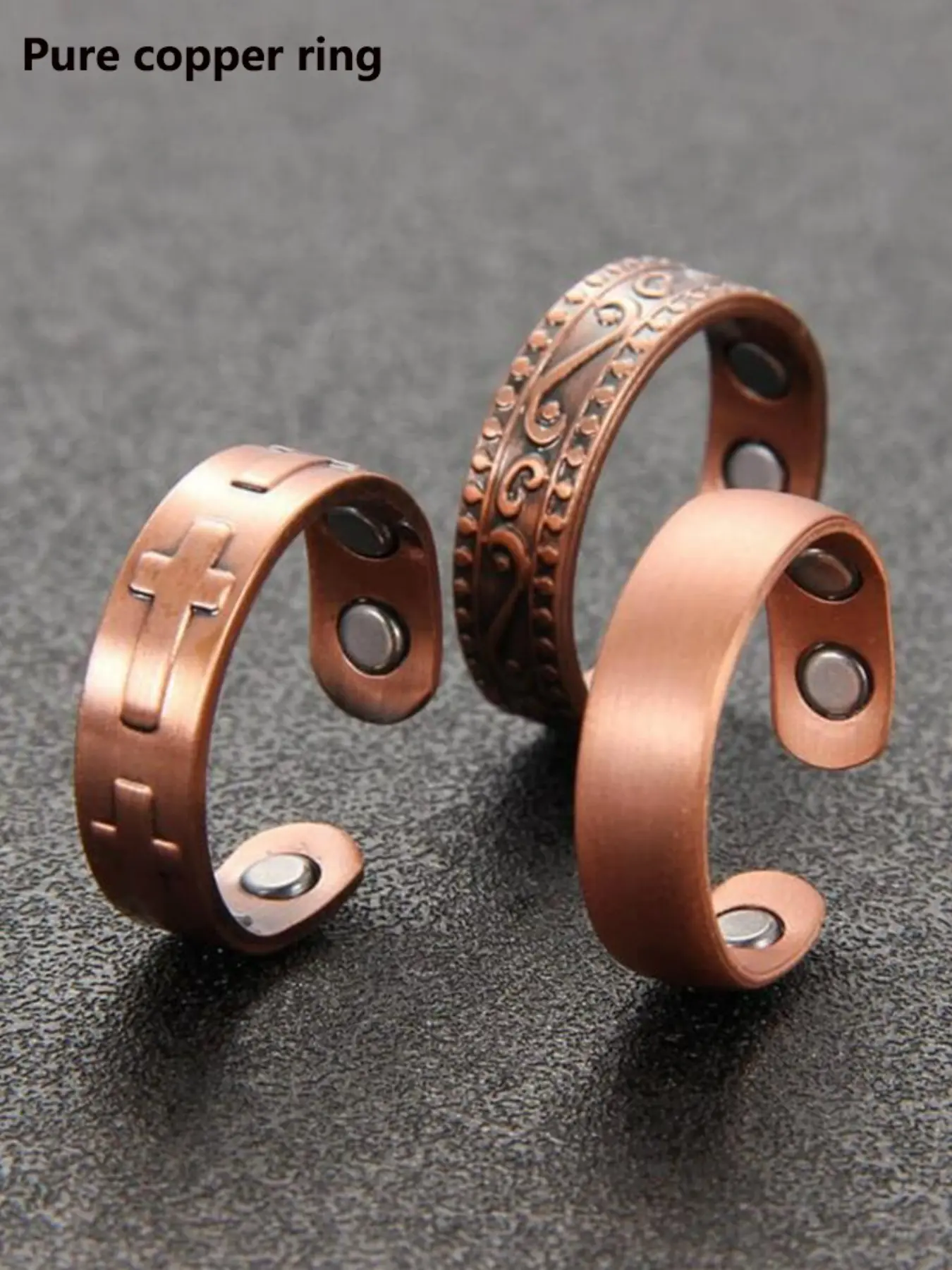 Vintage Style 99.99% Pure Copper Magnetic Ring Set, Unisex Cross Infinity Symbol Adjustable Band, Trendy Accessory Gift, Adjustable Statement Rings
