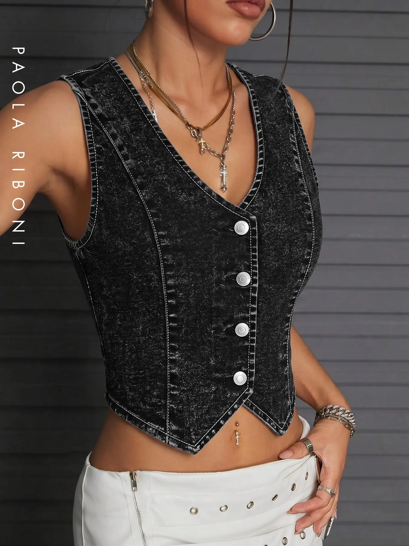 Women's Summer Cropped Denim Vest,  Stretch V-Neck Western Country Style Jean Vest Sleeveless Jean Waistcoat Vests Top