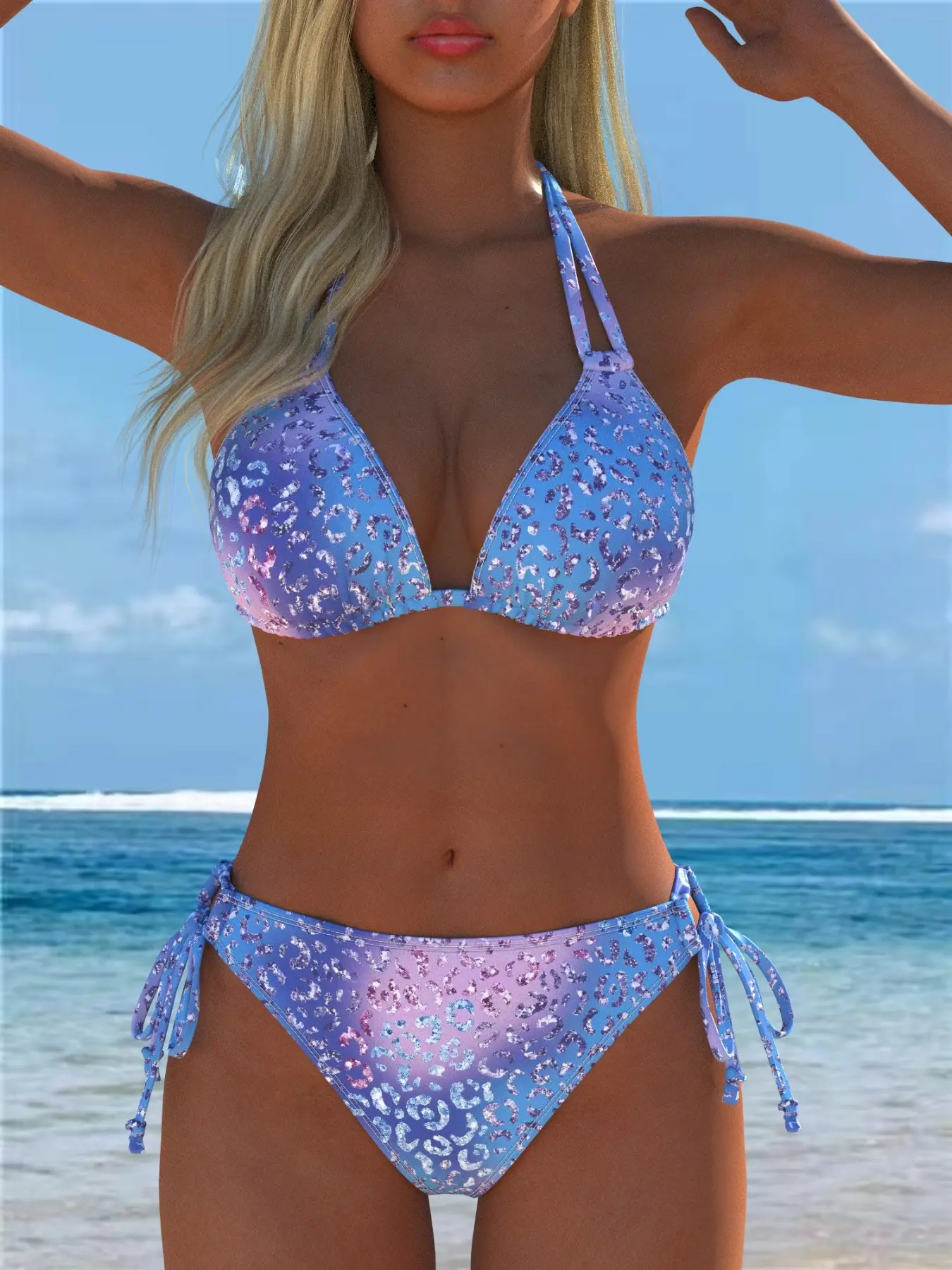 Strappy Printed Bikini Set, Back Tie Design, Perfect for Beach Photoshoots, Versatile Pool Playwear, All-Season Swimwear, Bikini Set Swimsuit