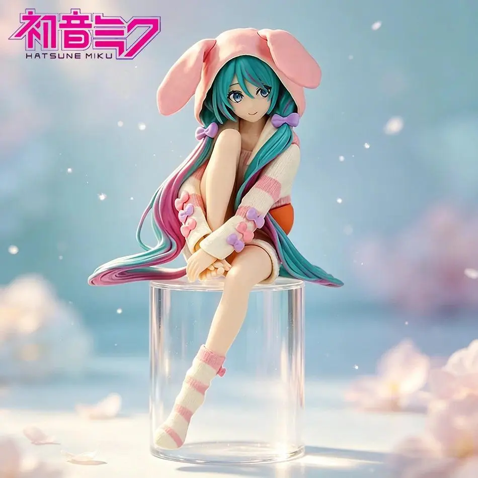 14cm Hatsune Miku Anime & Manga PVC Model Collectible Figurine - Pink Bunny Ear Pajamas & Standing Ver., Cute Kawaii Noodle Stopper, Desktop Decoration, Christmas Gift for Anime Fans
