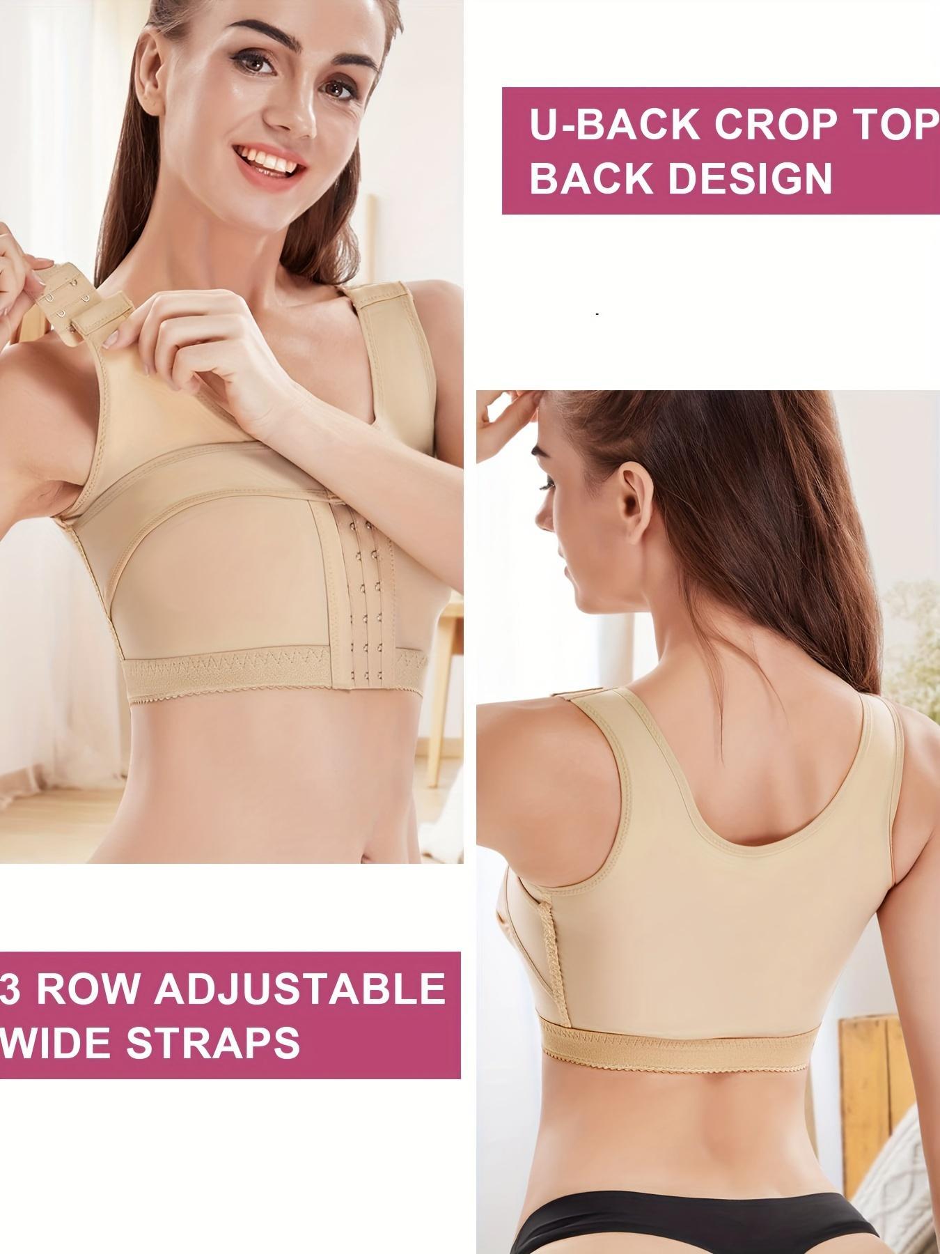 Women's Adjustable Hook & Eye Front Push Up Solid Basic Bra, Breathable Elegant Comfortable Wide Strap Lingerie Top for Daily Wear, Ladies Underwear for All Seasons, Unlined Bra, Adjustable Bras