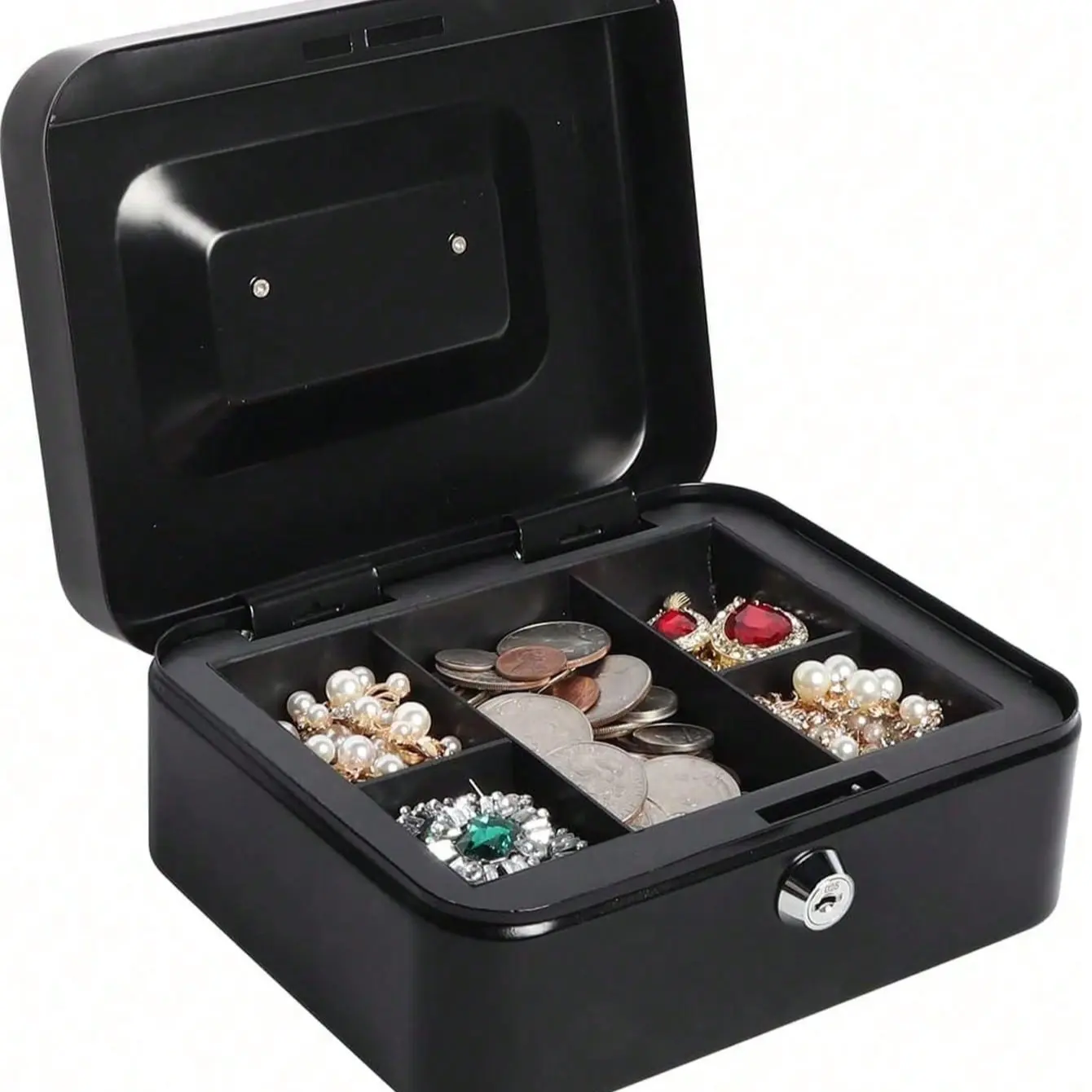 1pc Locking Medium Steel Cash Box With Money Tray,Lock Box Best Gifts Birthday Graduation