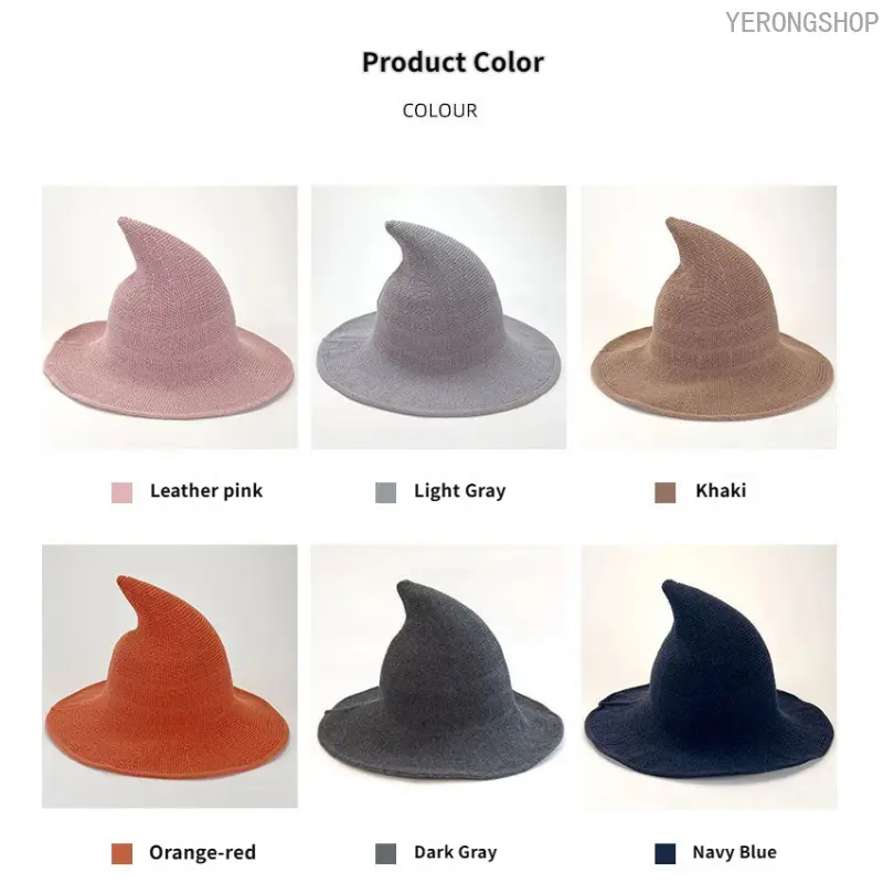 Halloween Witch Hat, Pointed Wide Brim Hat, Korean Knitted Wizard Hat & Bucket Hat for Holiday Costume