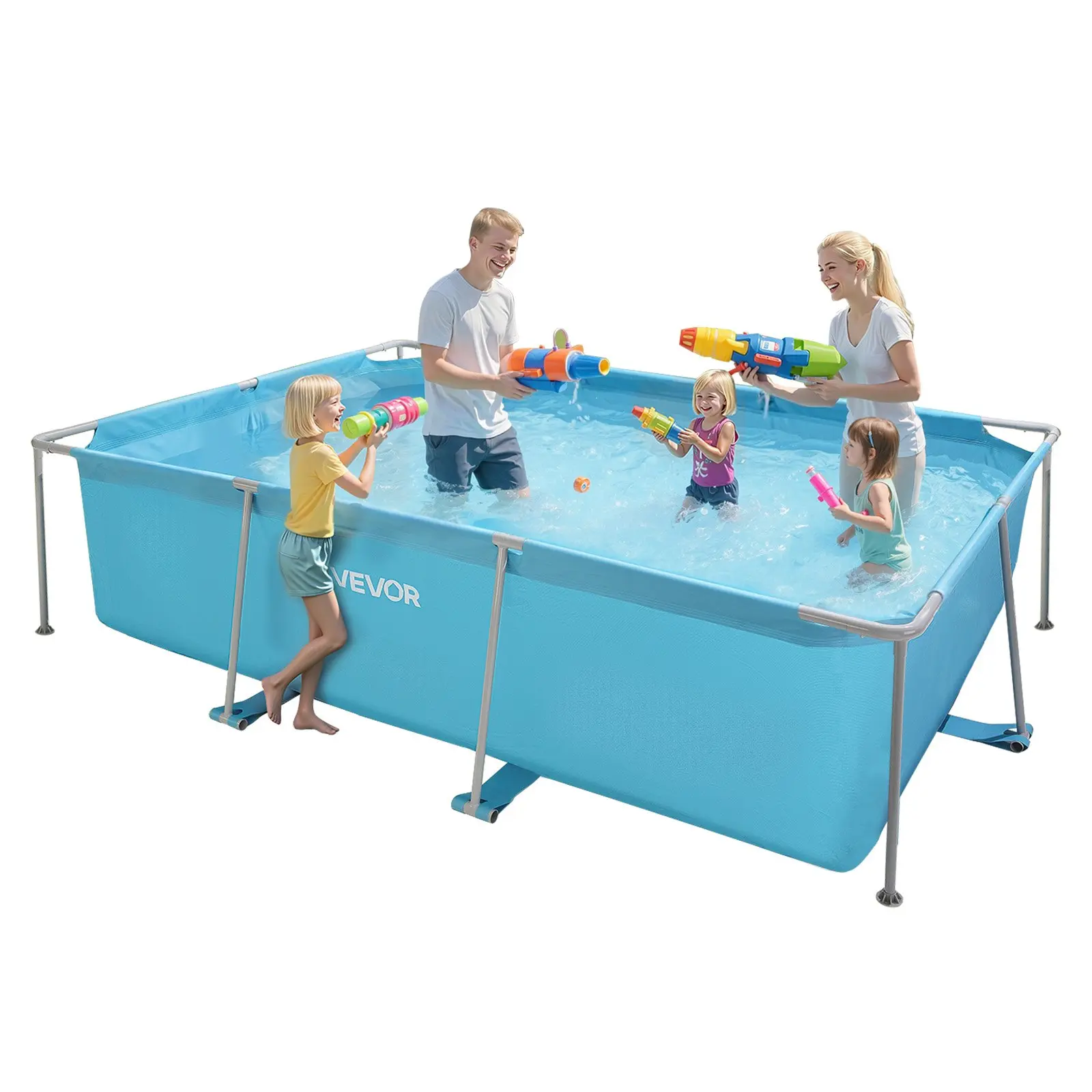 【DealsForYouDays】VEVOR Frame Above Ground Swimming Pool, 118x 78x 30 in Rectangular Steel Metal Frame, Large Rectangle Outdoor Backyard Family Pool, Easy to Assemble Rust-Resistant, 1046 Gallon Water Capacity, Blue