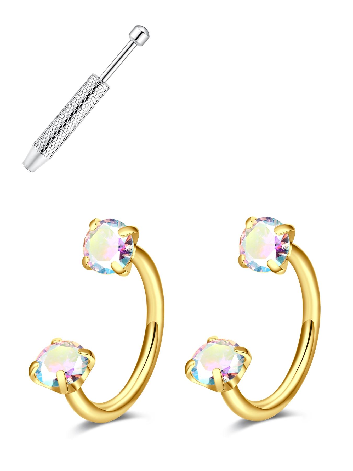 Stainless Steel Heart Nose Ring, Cubic Zirconia U-Shaped Septum Piercing, 20g/18g Cartilage Earrings, Hypoallergenic Jewelry for Women