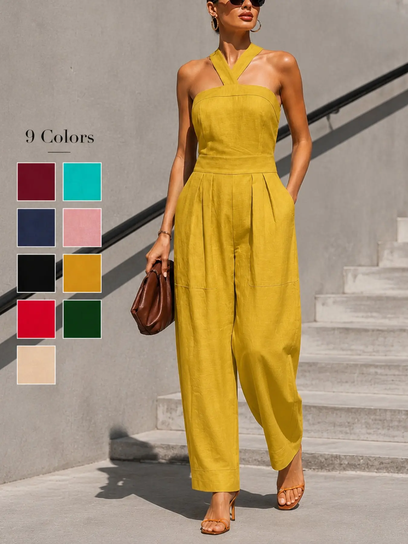 2026 Early Autumn New Women's 9-Color Romper, Cross Neck Design, Loose Fit Pants, Stylish and Comfortable for Daily Wear