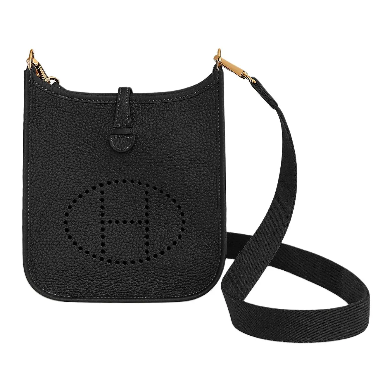 Hermes Evelyne 16 Crossbody Bag for Women, Clemence Leather with Gold Hardware, Black