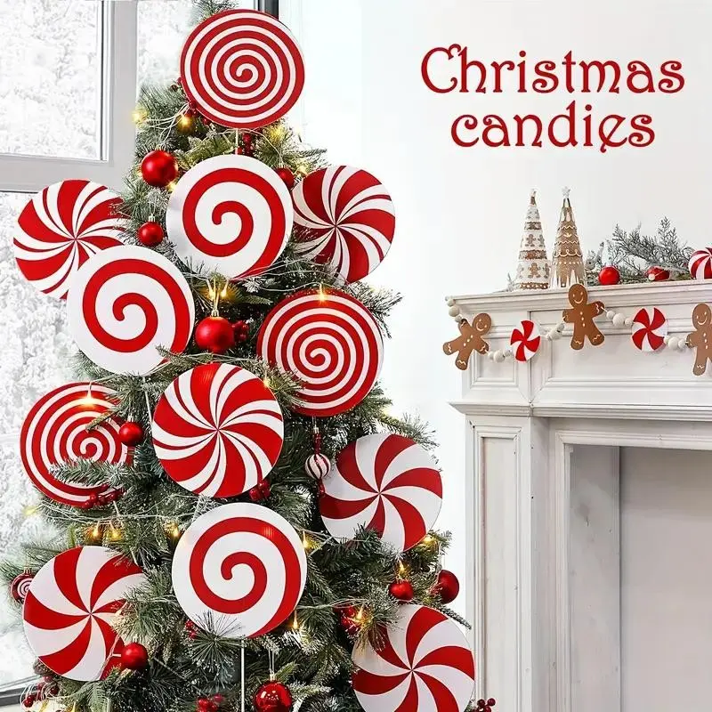 Festive Christmas Tree Topper & Ornament Set, 8 Large Candy Cane Swirls, Peppermint Sticks, Home & Office Decor, Decorations And Ornaments, Holiday Essentials