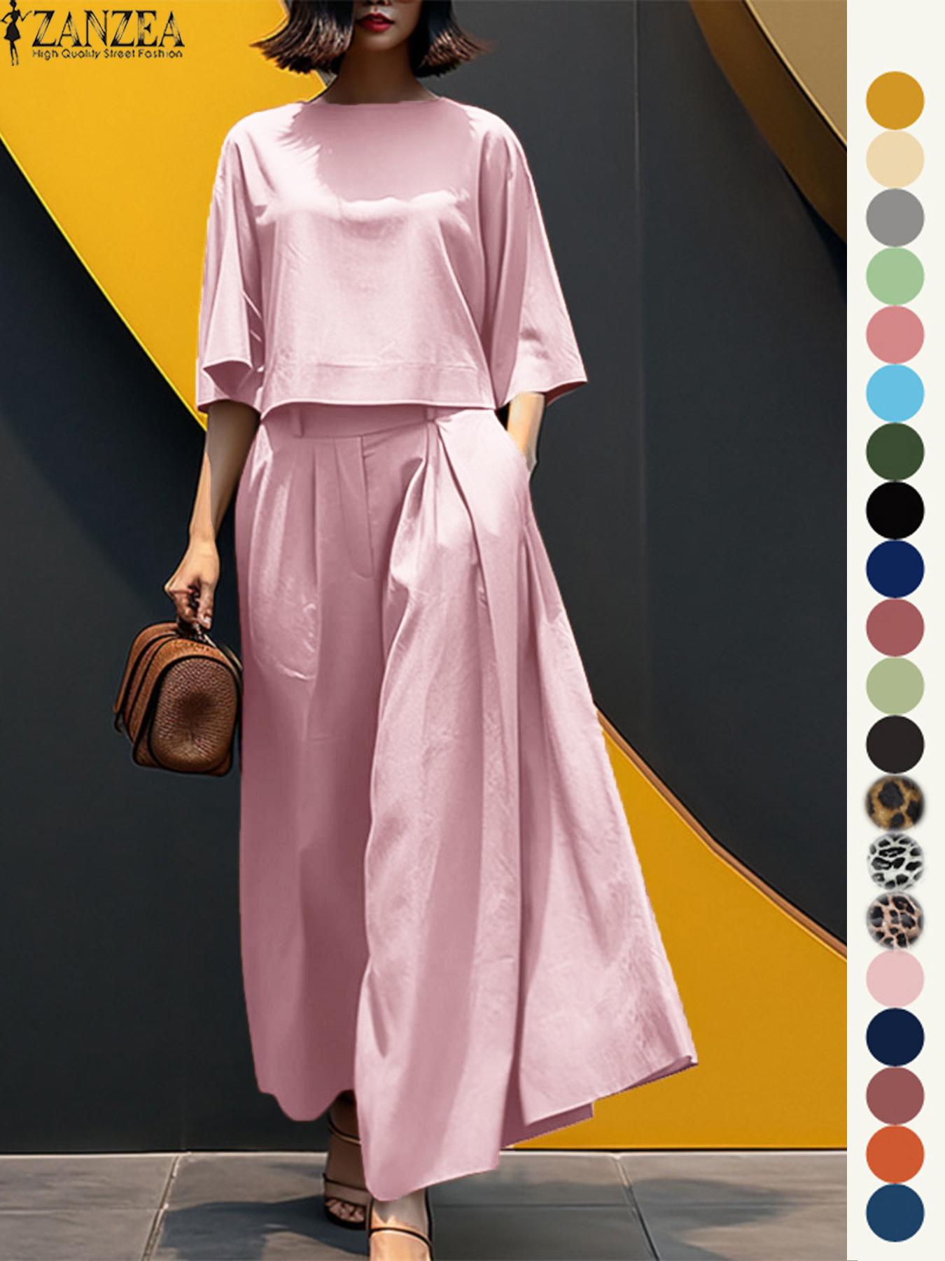 Women's Top & Wide Leg Pants Two-piece Set, Casual Fashion Minimalist Cozy Three Quarter Length Sleeve Top & Trousers for Daily Outdoor Wear, Ladies Clothes for All Seasons, Womenswear Women's Top & Wide Leg Pants Two-piece Set, Casual Fashion Minimalist Cozy Three Quarter Length Sleeve Top & Trousers for Daily Outdoor Wear, Ladies Clothes for All Seasons, Womenswear