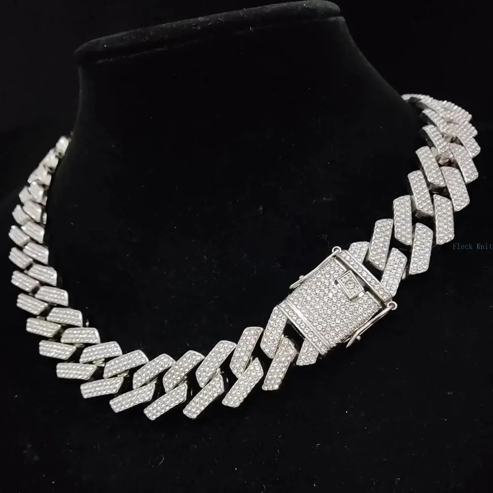 Chunky Cuban Link Bag Charm, 14mm Unisex Hip-Hop Chain Necklace, Sparkling Metallic Accessory with Geometric Links, 18-24 Inch, Cuban Style Necklace, Necklaces