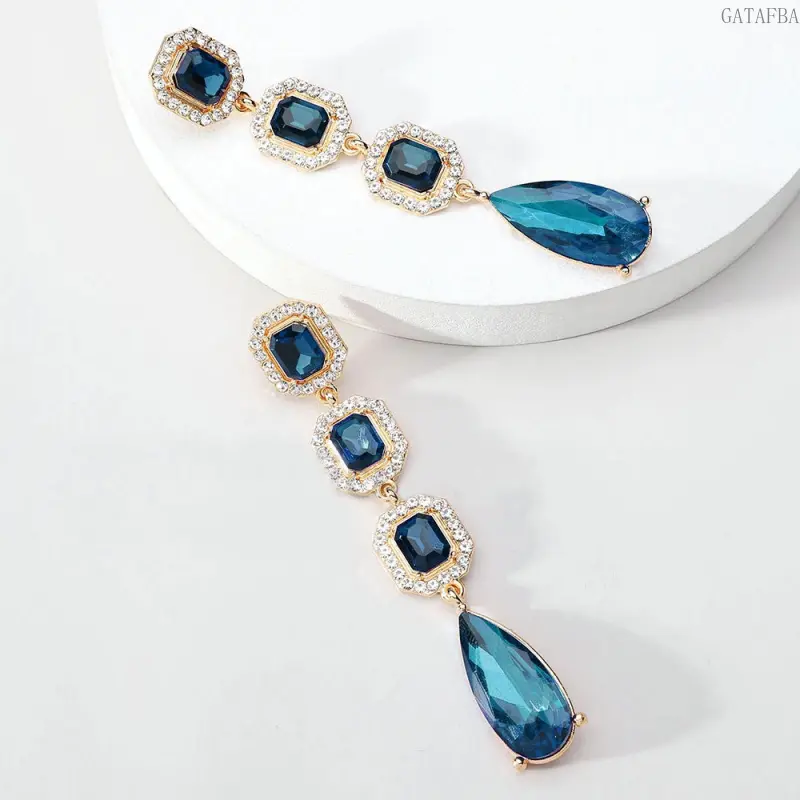 Elegant Long Teardrop Shiny Glass Drop Earrings, High-end Unique Versatile Women's Jewelry