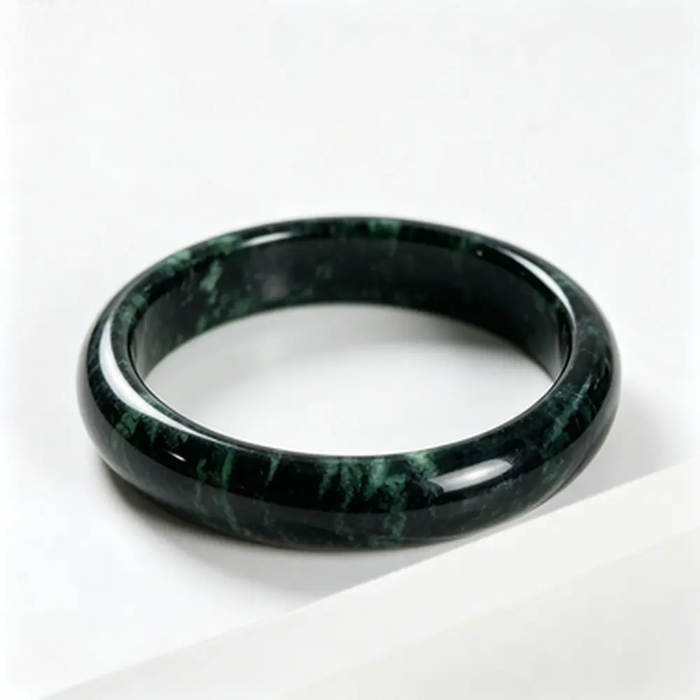 Medicine King Stone Bracelet, Dark Green Jade Bangle