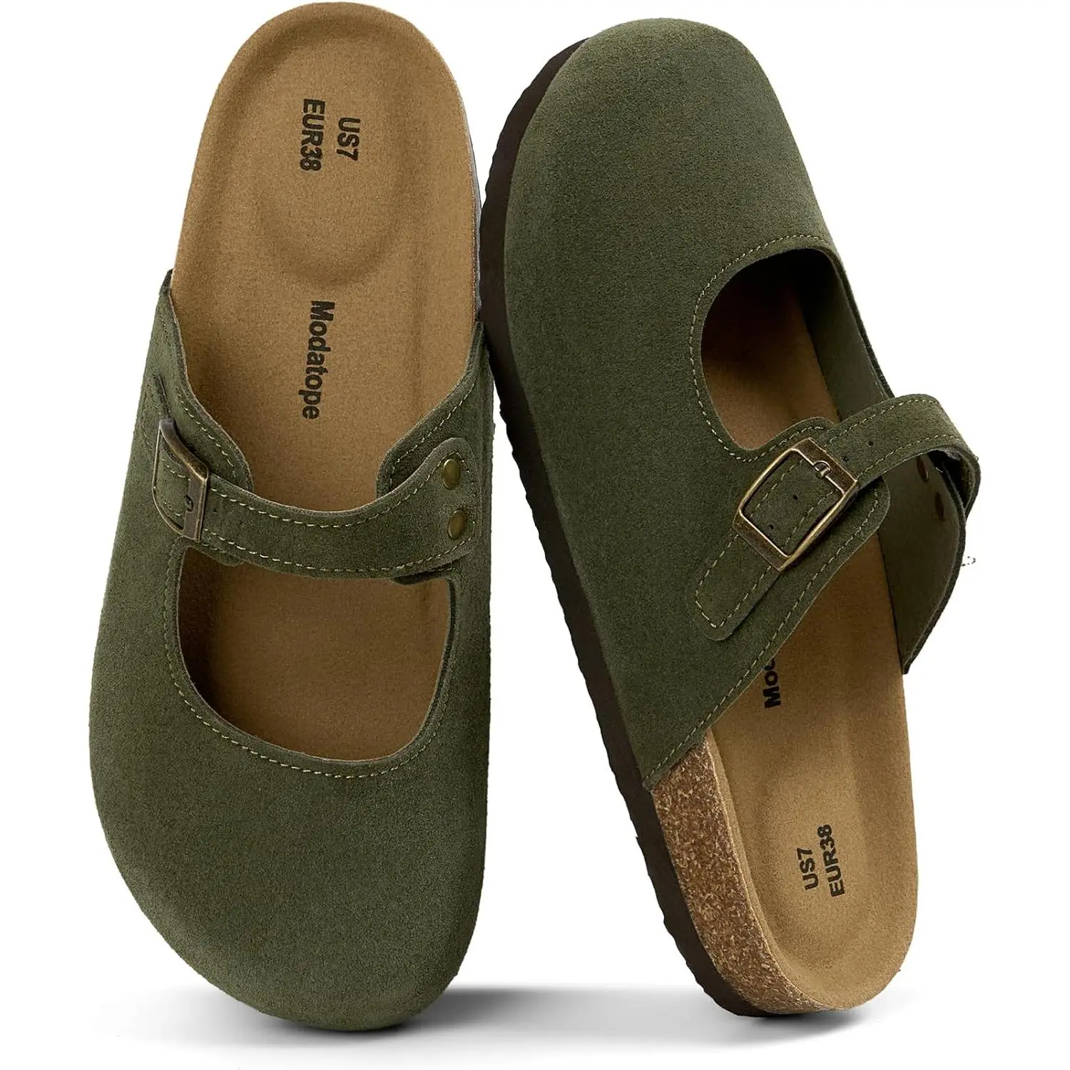Modatope Women Mary Jane Clogs Faux Suede Cork Footbed Mule
