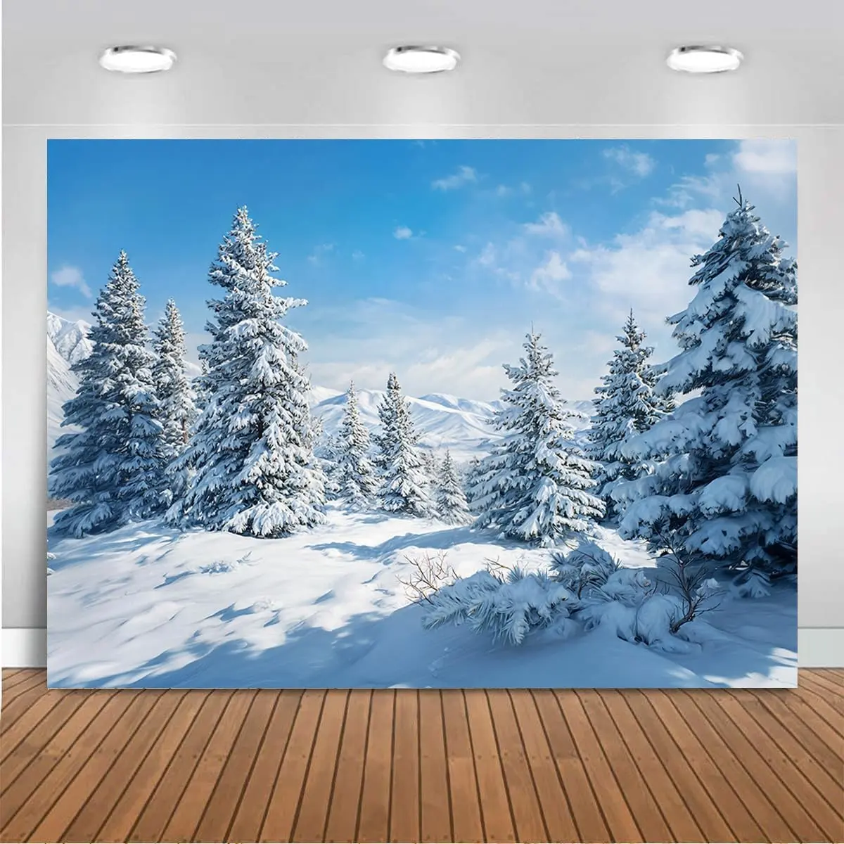 7x5 ft Modern Lightweight Synthetic Winter Snow Forest Wall Backdrop, White Christmas Photography Background, Festive Party Decorations Banner Photo Booth Props (82x60 in)